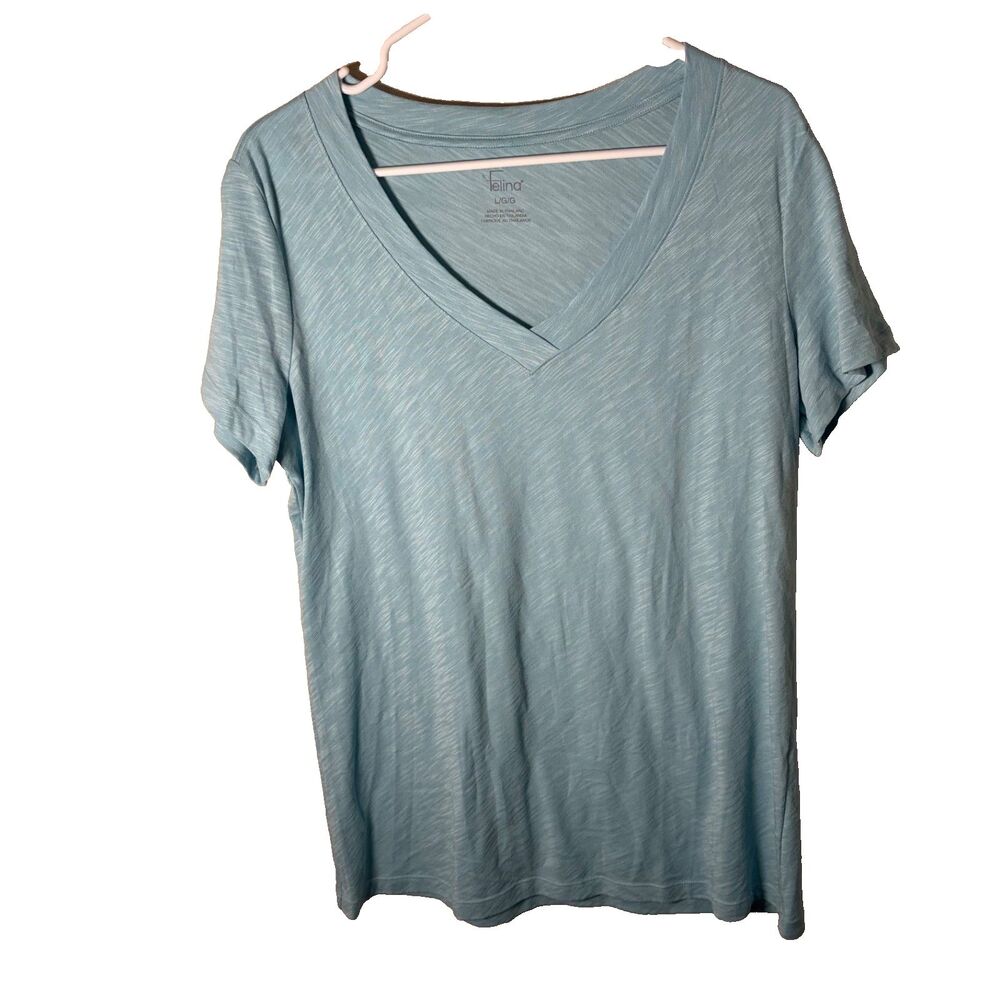 Felina T-Shirt Women's Large V-Neck Short Sleeve Basic Casual Shirt Top